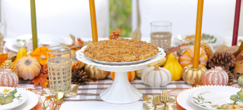 A Thanksgiving Table Setting with a Salted Caramel Dutch Apple Pie